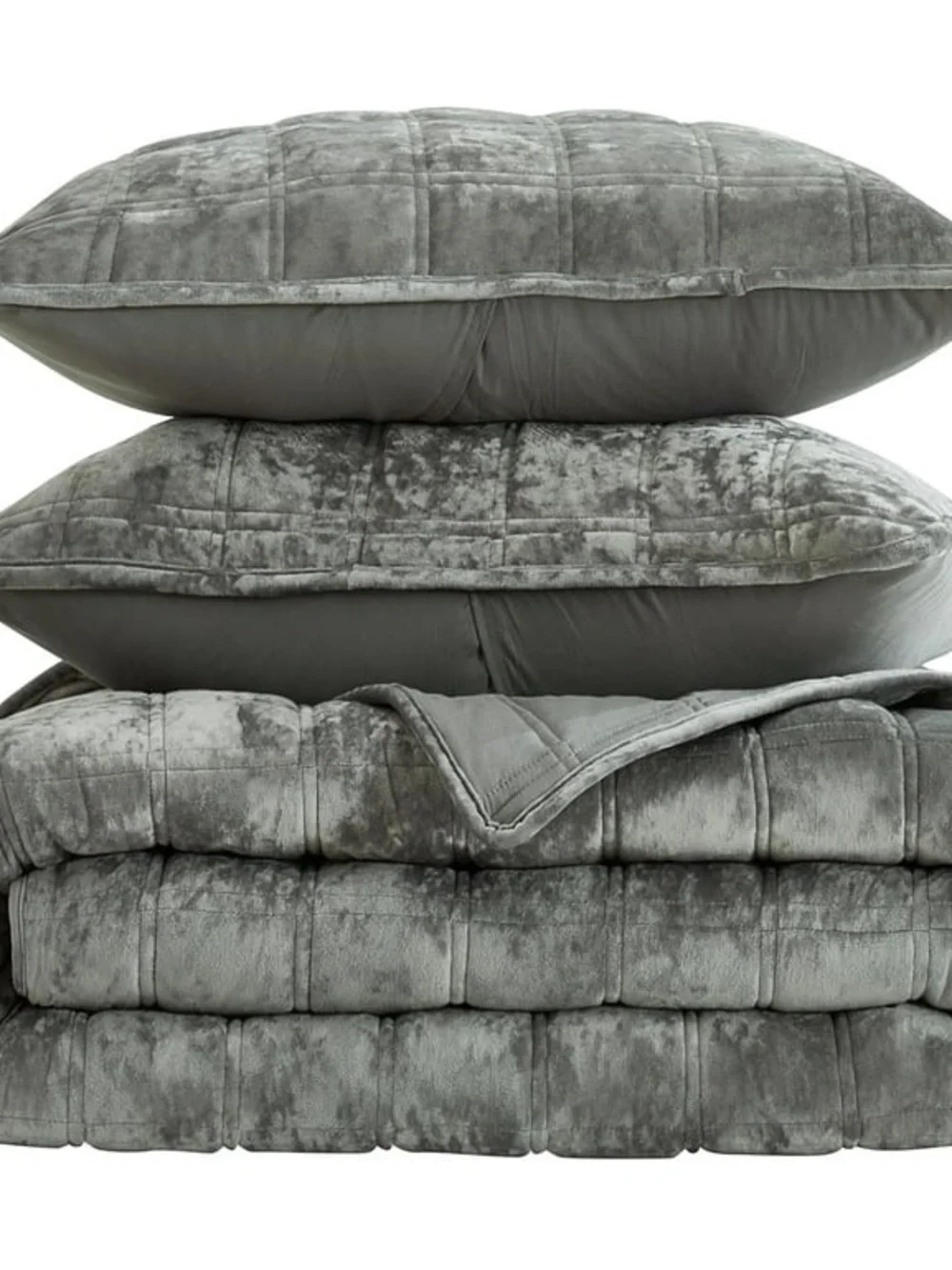 Oversized king 3 piece grey velvet quilt set